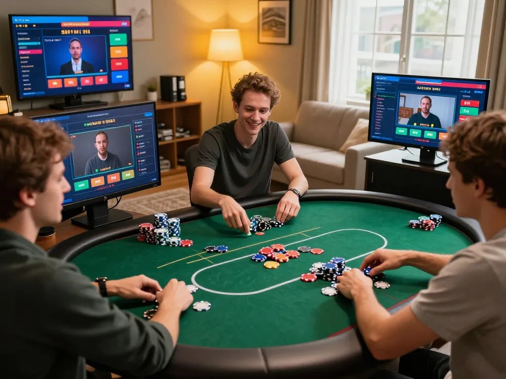 IWIN68 players strategically navigating live poker sessions with vibrant interactive interface.