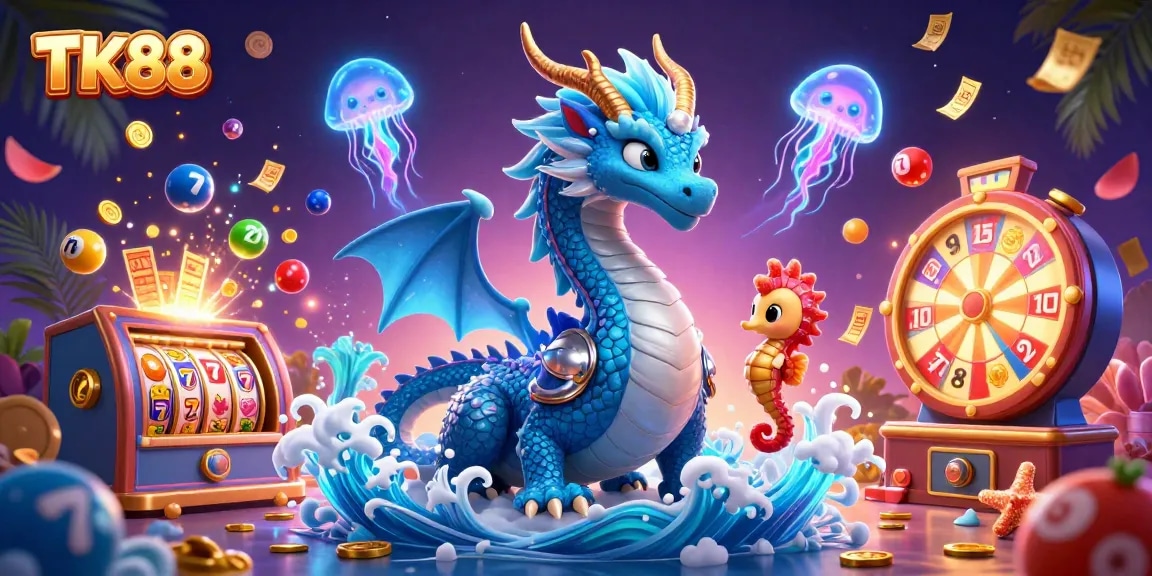 Experience thrilling moments at TK88 with vibrant casino elements and enchanting sea creatures.