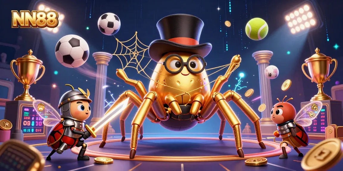 Engage in exciting gaming adventures at NN88 with unique characters in a dynamic casino scene.