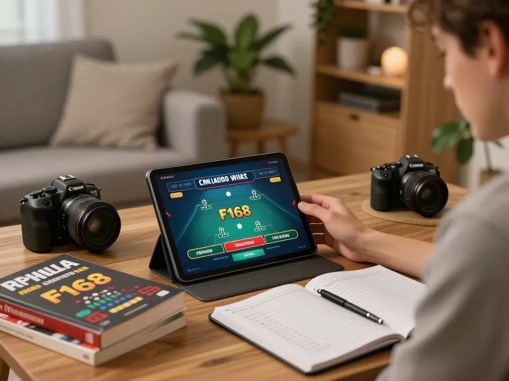 Player engaging with F168 mobile app while immersed in online gaming experience.