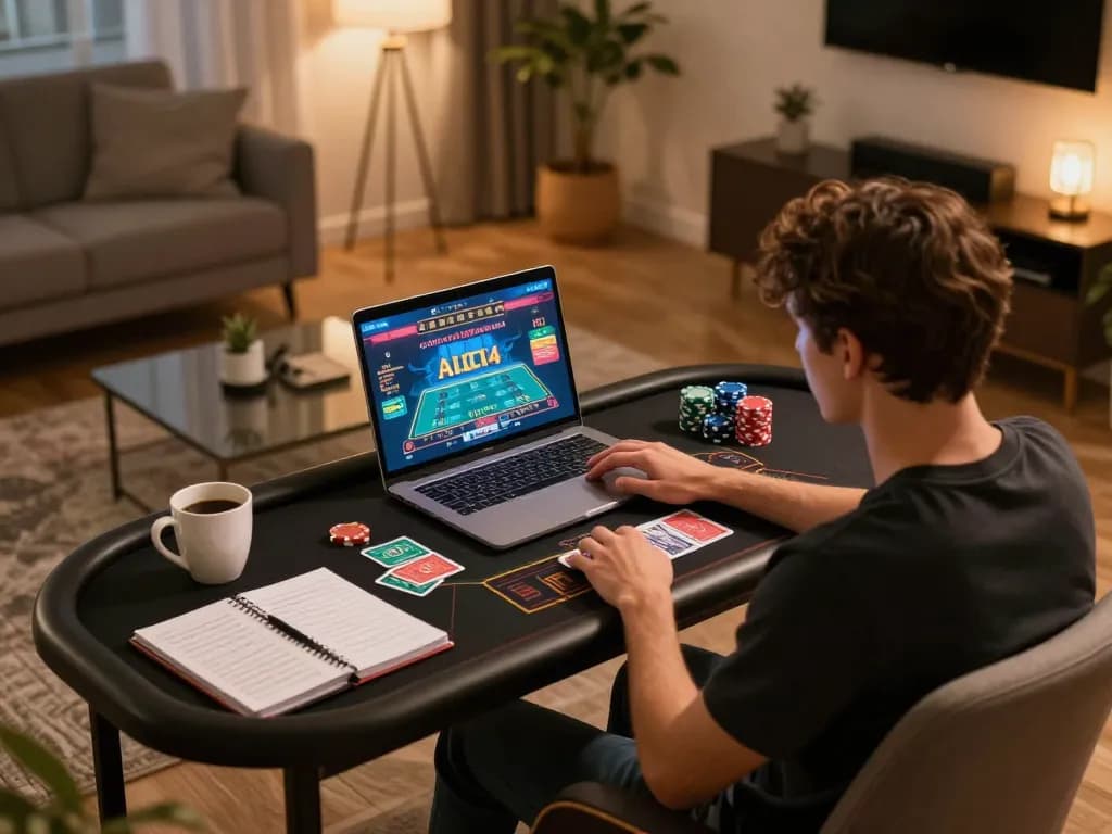 Player engaging with CM88 online casino while managing betting strategies from home