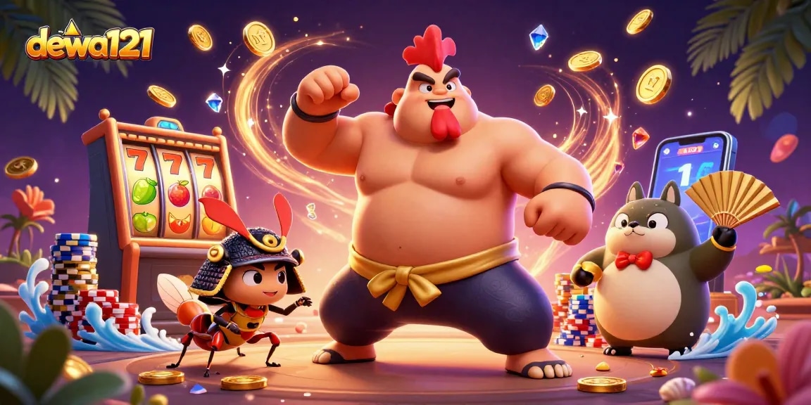 Rasakan permainan yang mendebarkan dengan mesin slot berwarna-warni Dewa121 dan karakter yang menarik dalam adegan 3D yang dinamis ini.