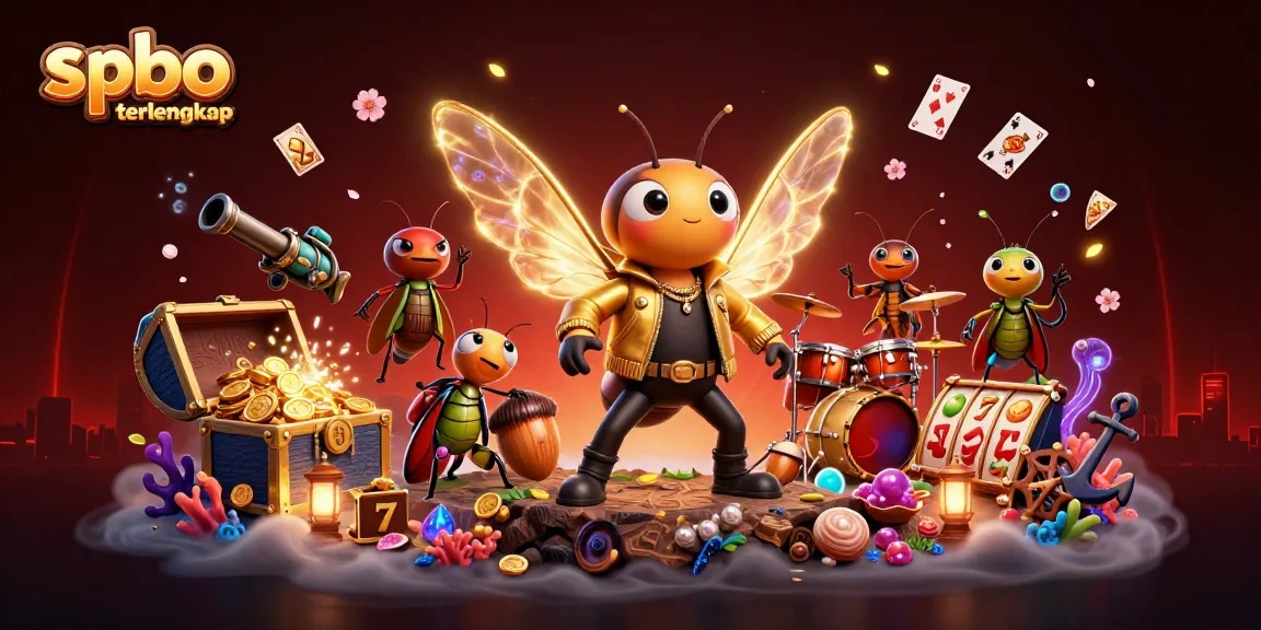 Experience spbo terlengkap with a 3D cicada rock star and vibrant casino elements.