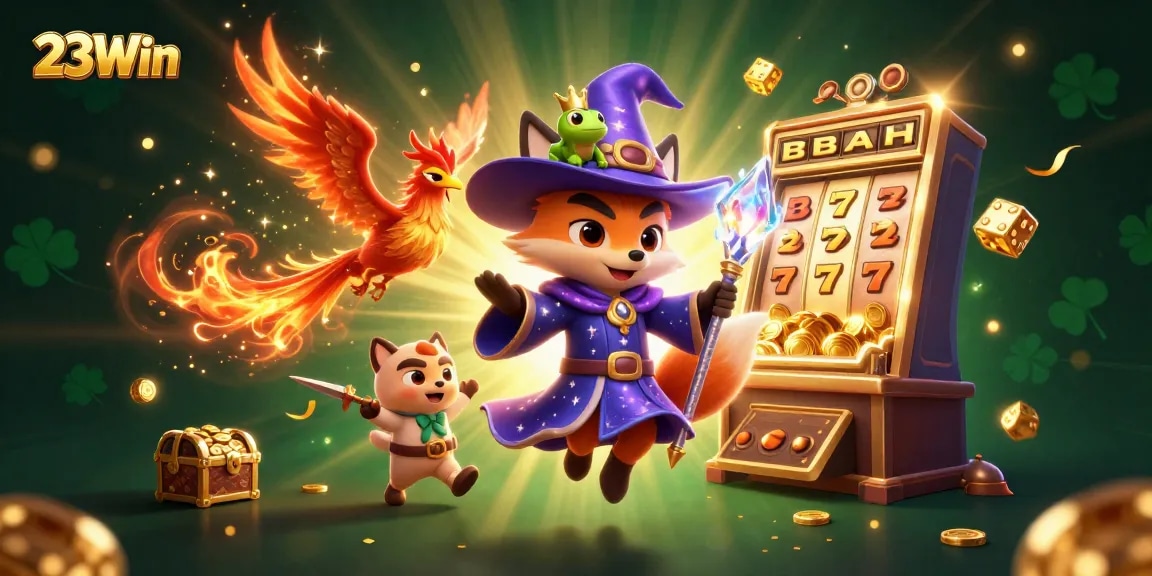 Experience the thrill at 23Win with high-energy gameplay and dynamic characters in a vibrant casino scene