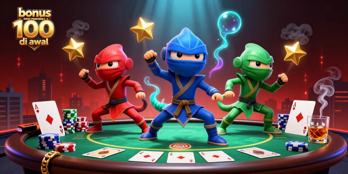 Engage with the bonus new member 100 di awal as ninja chameleons showcase poker skills in vivid 3D art.
