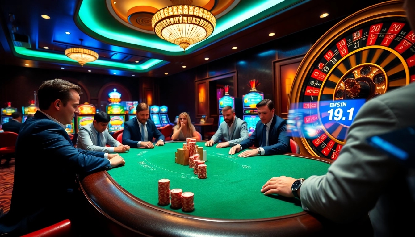 The excitement of a high-stakes poker game at https://go99.institute/ with colorful chips and a roulette wheel in the background.