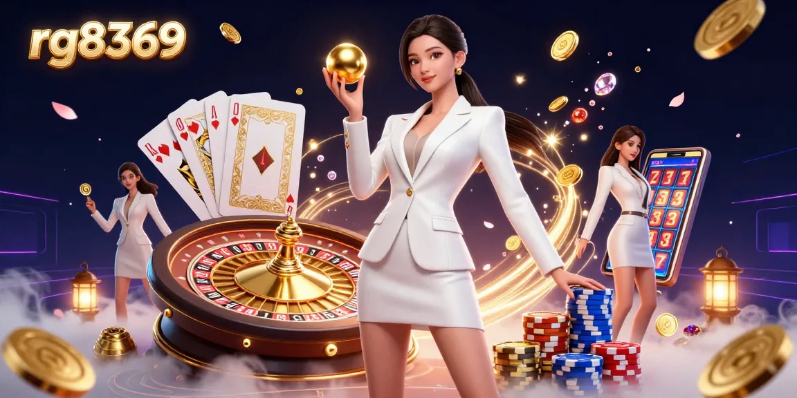 Experience thrilling casino action at rg8369 with a dynamic scene showcasing roulette, poker, and vibrant game elements.