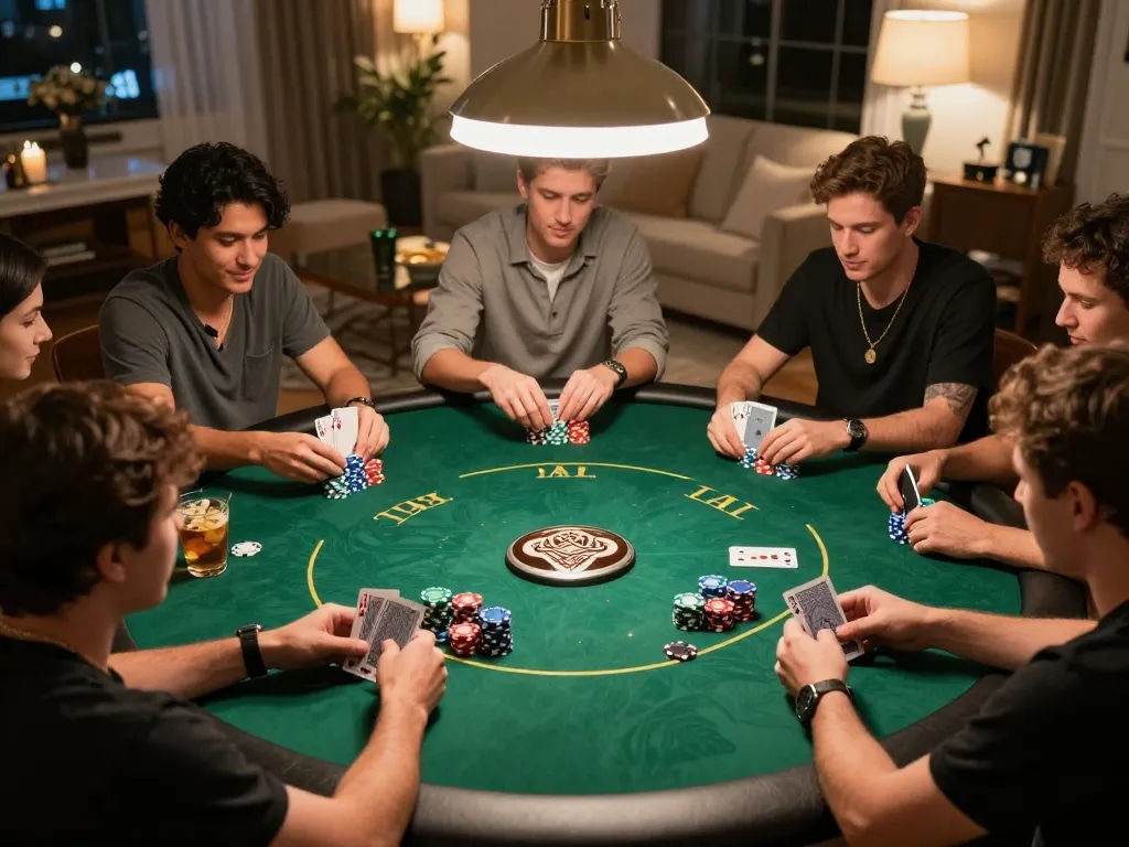 Enjoying a poker game during a friendly gathering, showcasing Canada online casinos atmosphere and social interactions.
