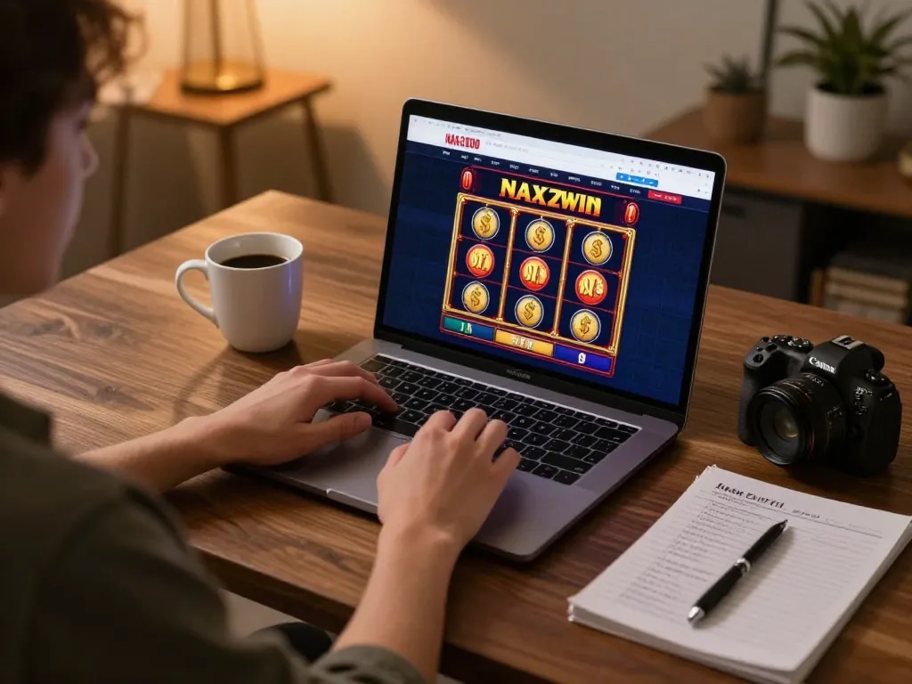 NAGA2000 user engaging in online slot gaming strategy in a cozy setting.