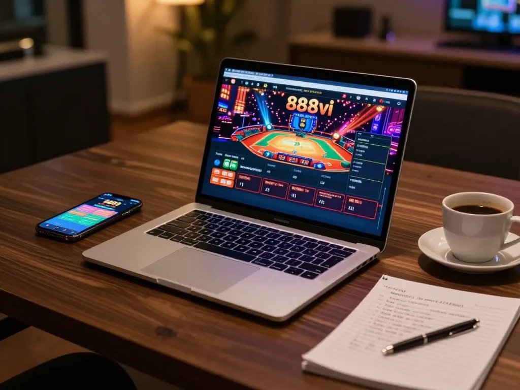 Engaging player using 888vi app on a laptop for online gaming