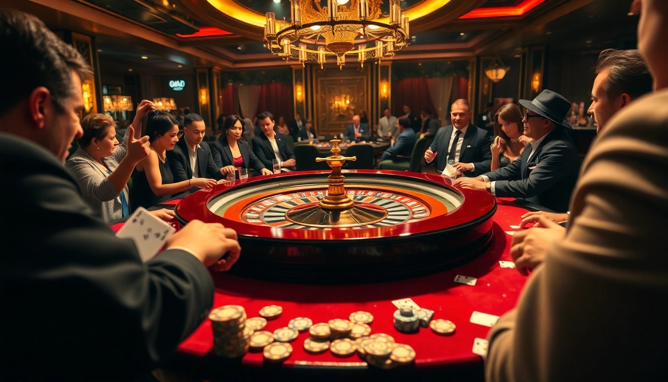 bbni4d menampilkan suasana kasino yang ramai dengan pemain dan meja roulette yang menarik.