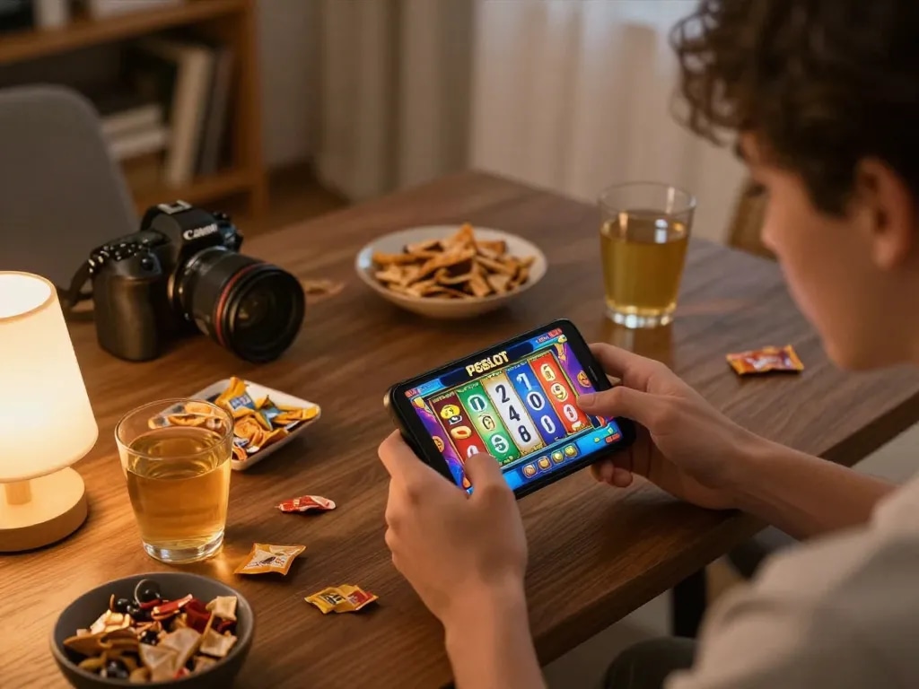 Players enjoying PGSLOT IN gaming on mobile, showcasing colorful slots and engaging graphics.