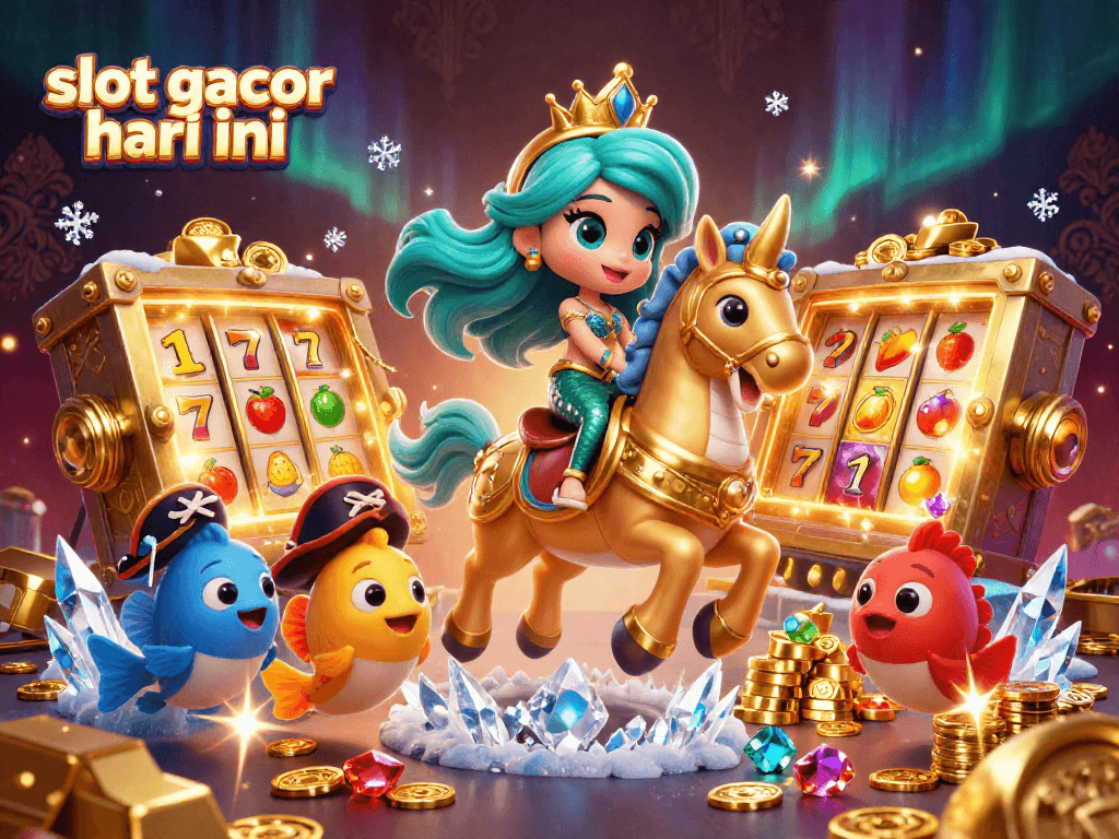 Win big with slot gacor hari ini in this vibrant casino scene featuring colorful characters and jackpot elements.