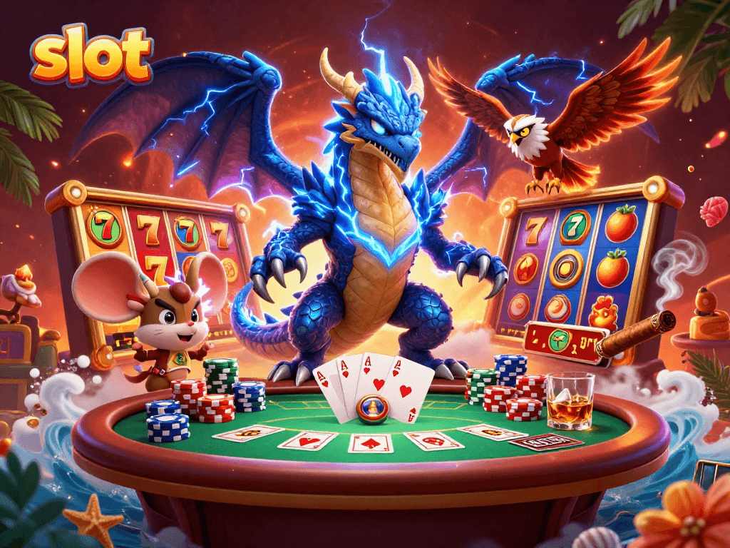 Spin the reels for jackpots in this vibrant slot-themed casino illustration.