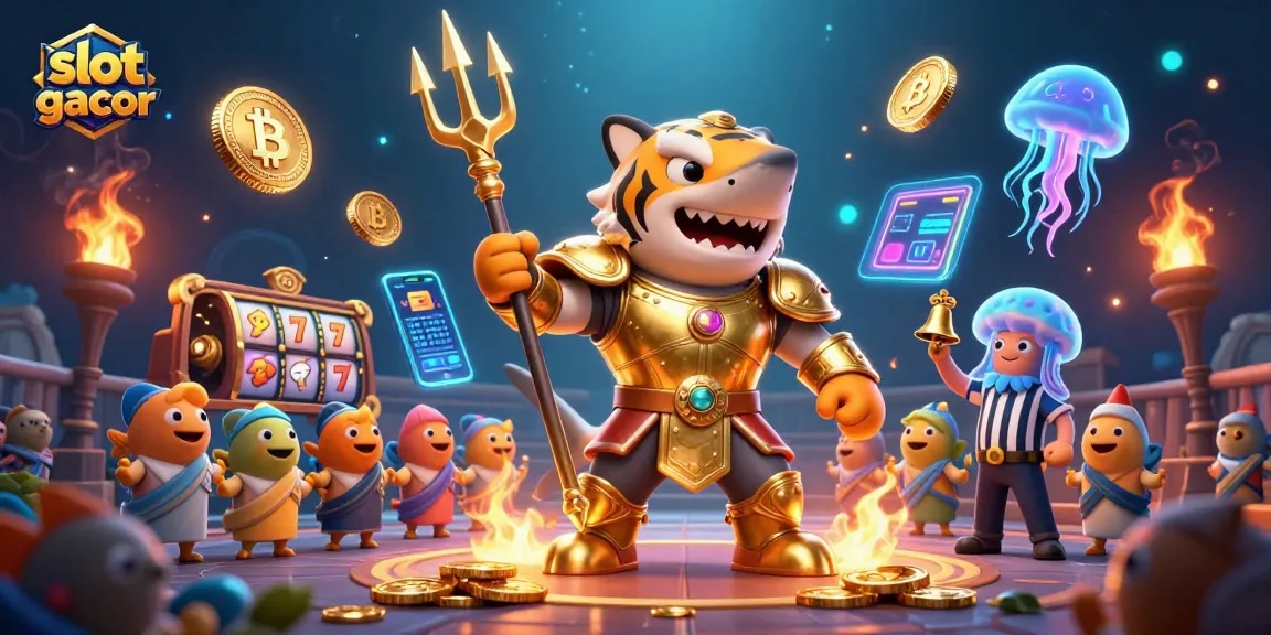 Rasakan kegembiraan slot gacor dengan suasana kasino bawah air yang hidup menampilkan hiu macan yang kuat dan elemen permainan yang beragam.