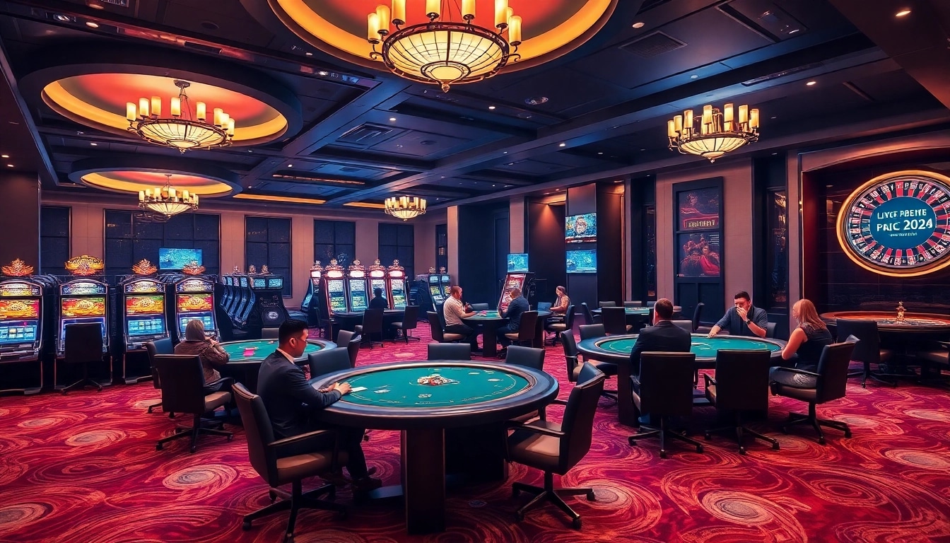Experience the thrill of high-stakes gaming at bet88b.us.com with vibrant casino visuals featuring exciting slot machines and poker tables.