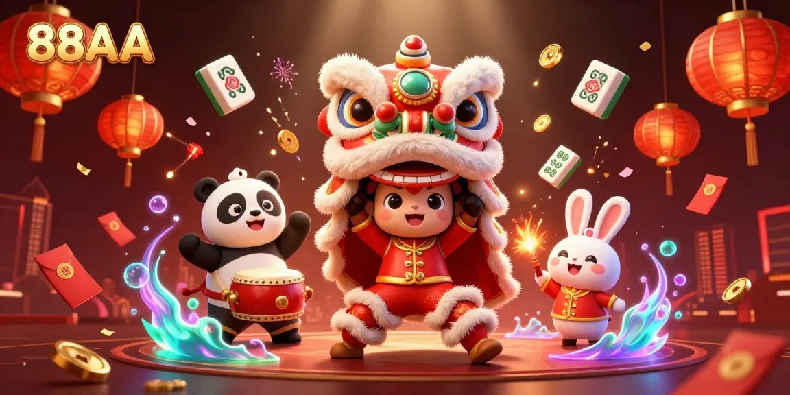 Experience the excitement of 88AA with vibrant characters celebrating in a rich casino atmosphere.