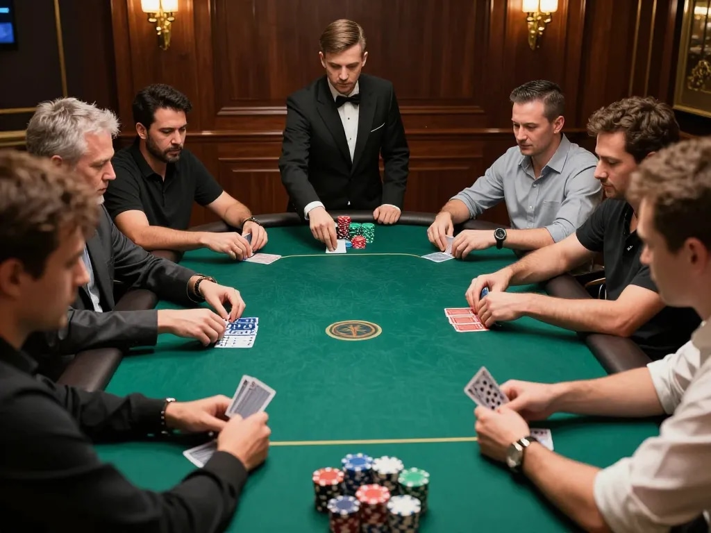 Experience high-stakes poker gameplay at aa88i casino as players strategize amidst tension and luxury.