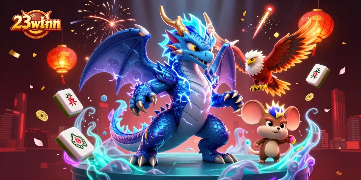 Engage with 23winn's thrilling online gaming experience, featuring vibrant casino graphics and powerful characters.