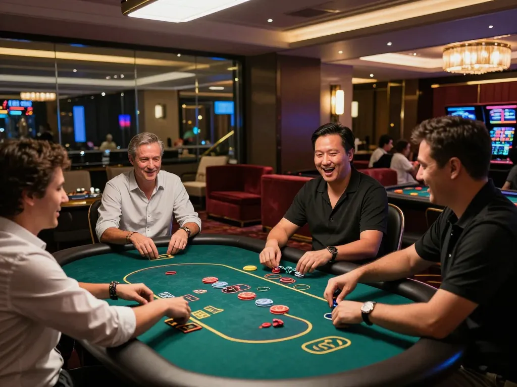 Participating in thrilling games at nego77 casino with vibrant atmosphere and excited players.