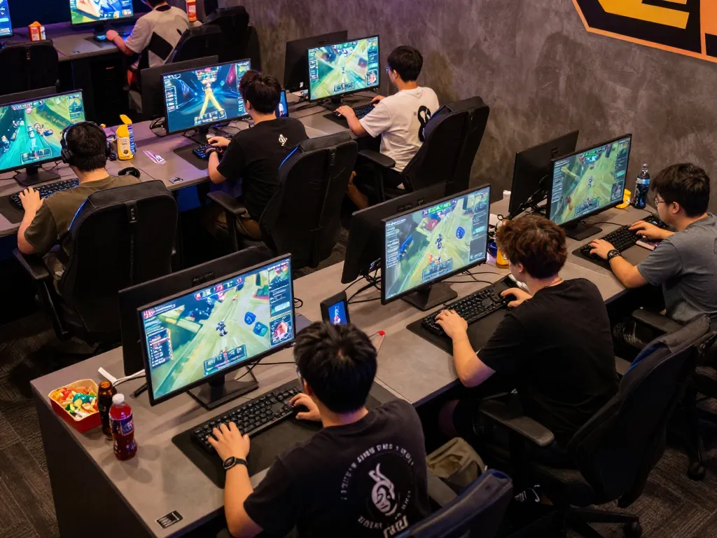 MPO08 players engaging in an online gaming tournament, showcasing competitive strategies and vibrant gameplay.