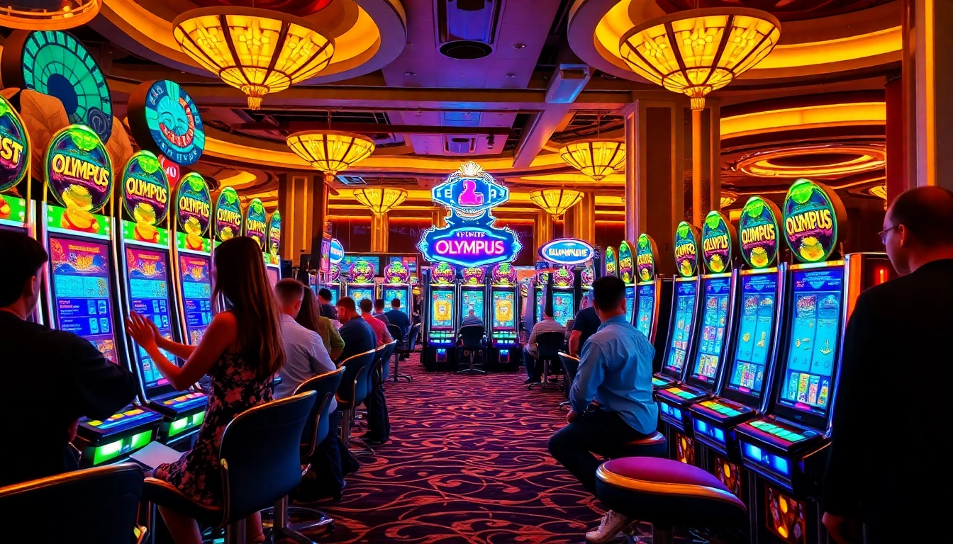 Engaging players at the vibrant Olympus slot machines in a luxurious casino setting.