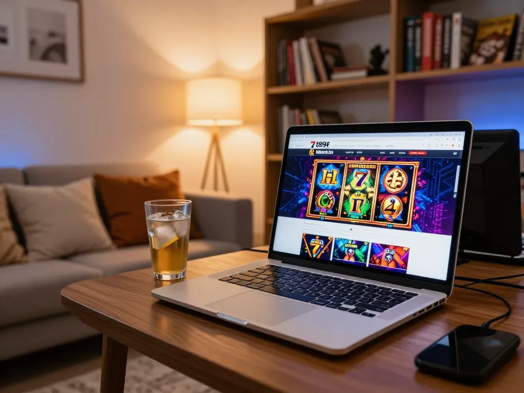 Engaging online gaming scene showing 789f nhà cái on laptop, inviting ambiance for enthusiastic gamblers.