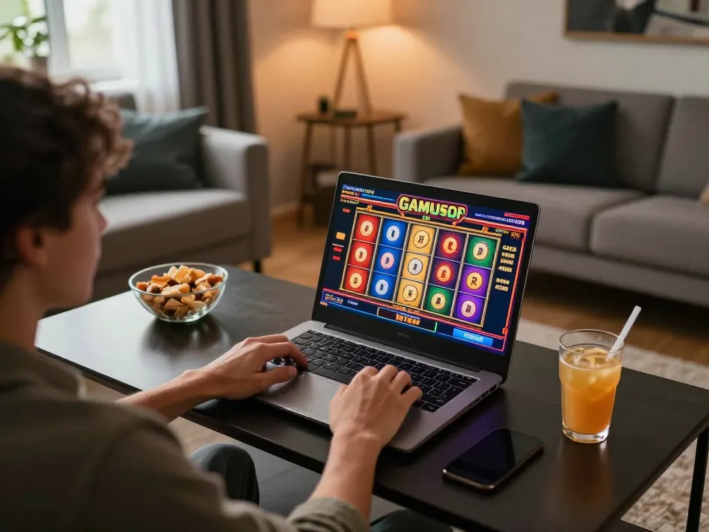 Engaging in non gamstop online slots with vibrant reels and cozy setup