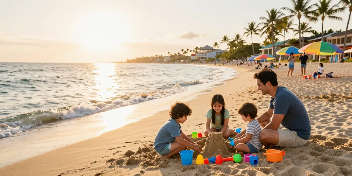 Keluarga di https://miami4d.com/ menikmati waktu bersama di pantai saat matahari terbenam.