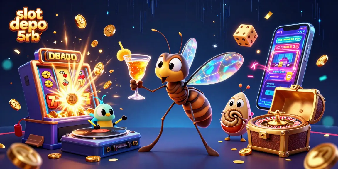 Engage with thrilling slot depo 5rb in this vibrant 3D casino illustration, showcasing action-packed game elements.