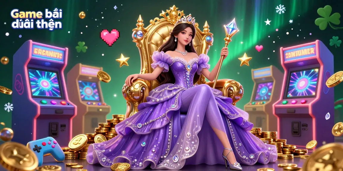 Experience the thrill of Game bài đổi thưởng with a majestic princess amidst dynamic gaming elements.