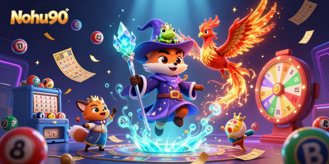 Nohu90 brings excitement to gaming with vibrant lottery elements and a mystical scene.