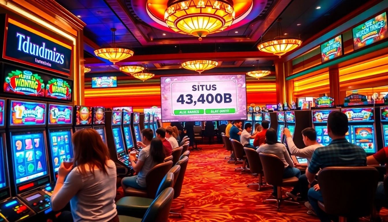 Experience the excitement of winning at situs gacor with vibrant slot machines and players celebrating big wins.