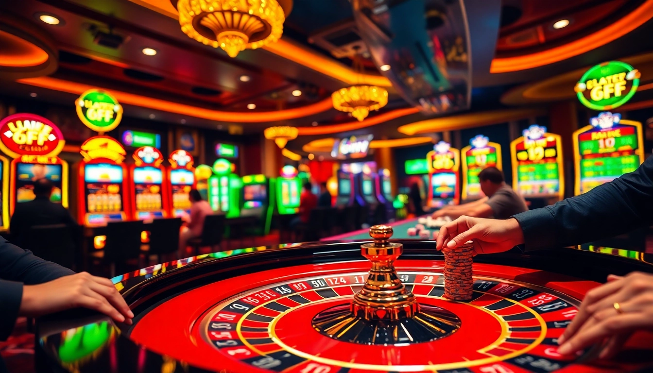 Experience thrilling gameplay with 6FF at an upscale casino featuring roulette and shiny poker chips.