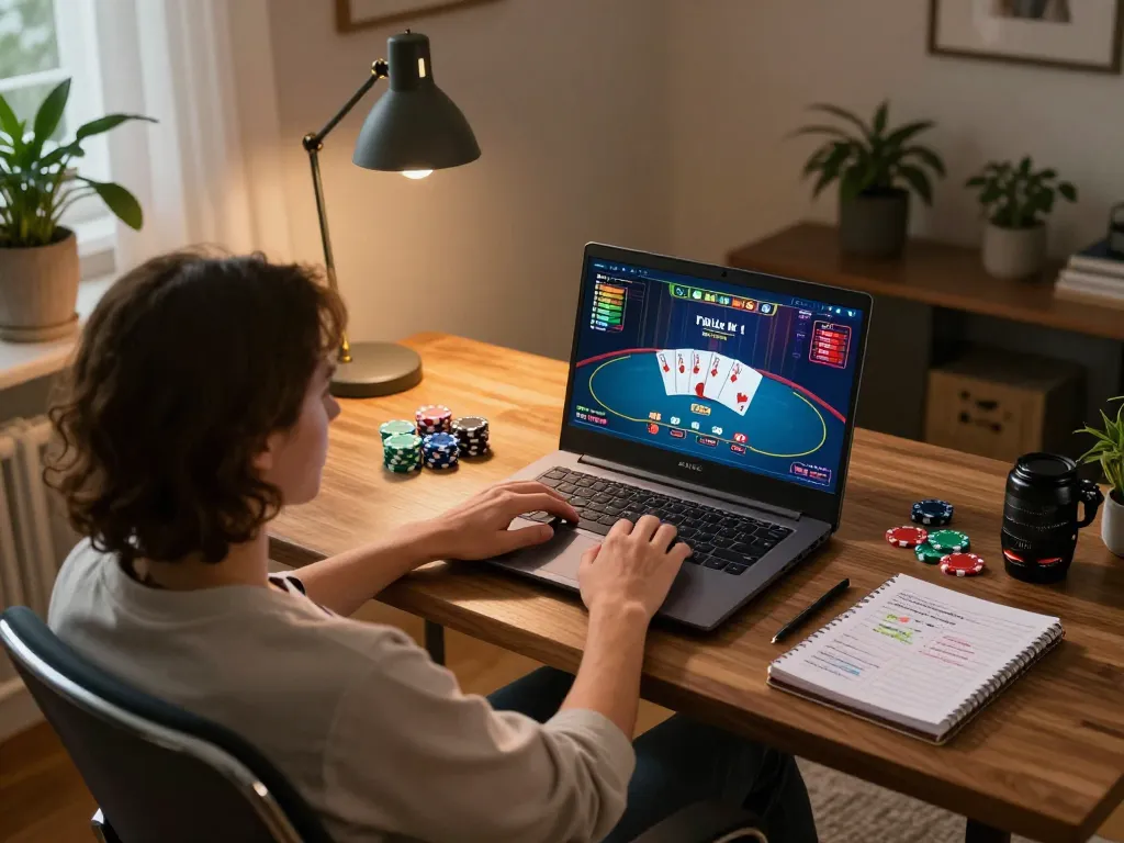 Engage in online casino gaming with ck444s.net, showcasing a vibrant home setup and interactive poker gameplay