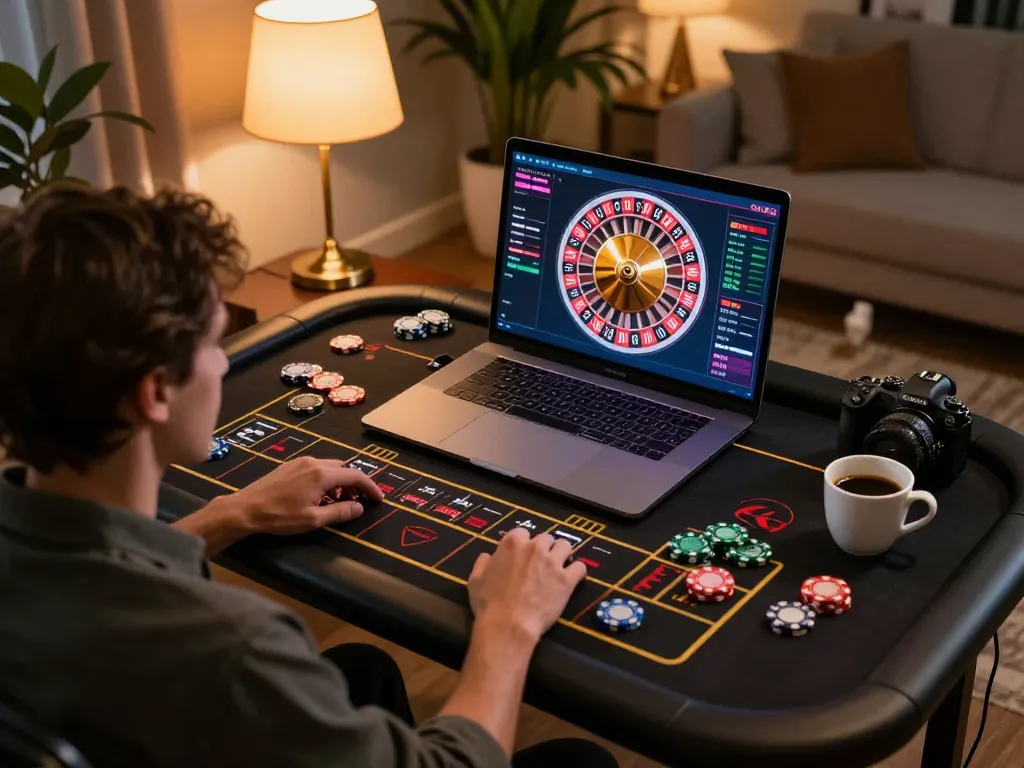 Experience thrilling online gameplay at MM99 COM with a vibrant roulette wheel and cozy atmosphere.