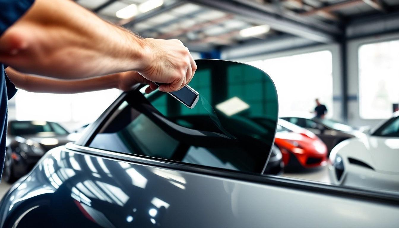 Get expert window tint near me installation showcased by a technician in a professional setting.