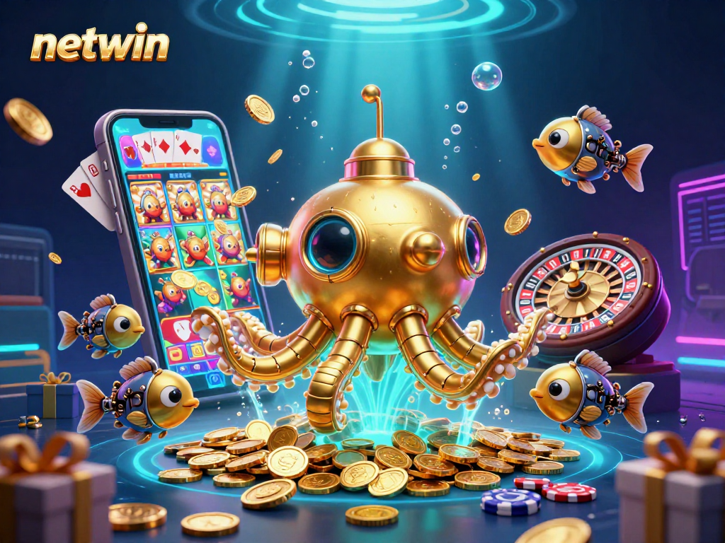 Engage in epic netwin adventures with vibrant slot games and a golden kraken submarine!