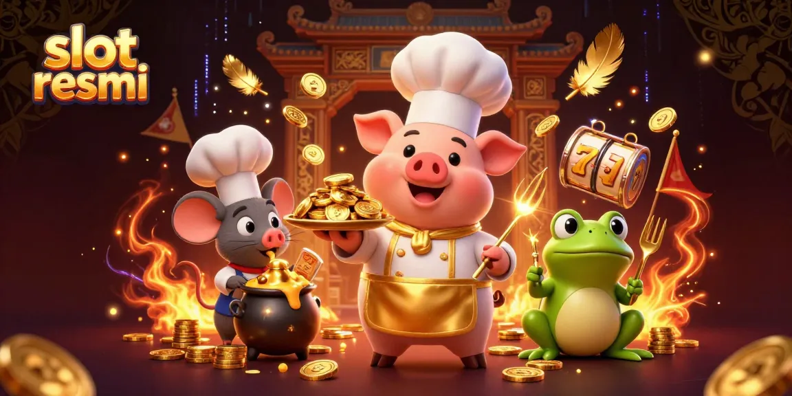 Experience the excitement of slot resmi with gold coins and lively characters in a dynamic casino scene.
