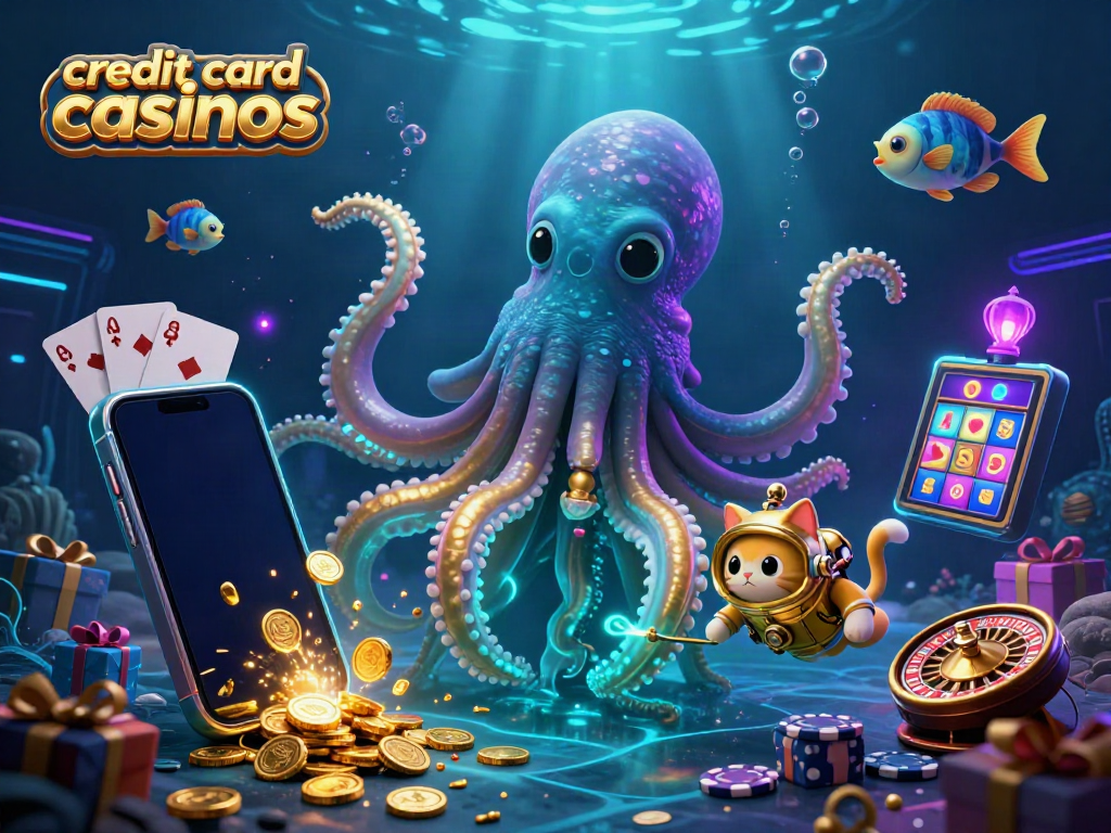 Experience credit card casinos with this vibrant kraken-themed illustration showcasing gaming excitement.