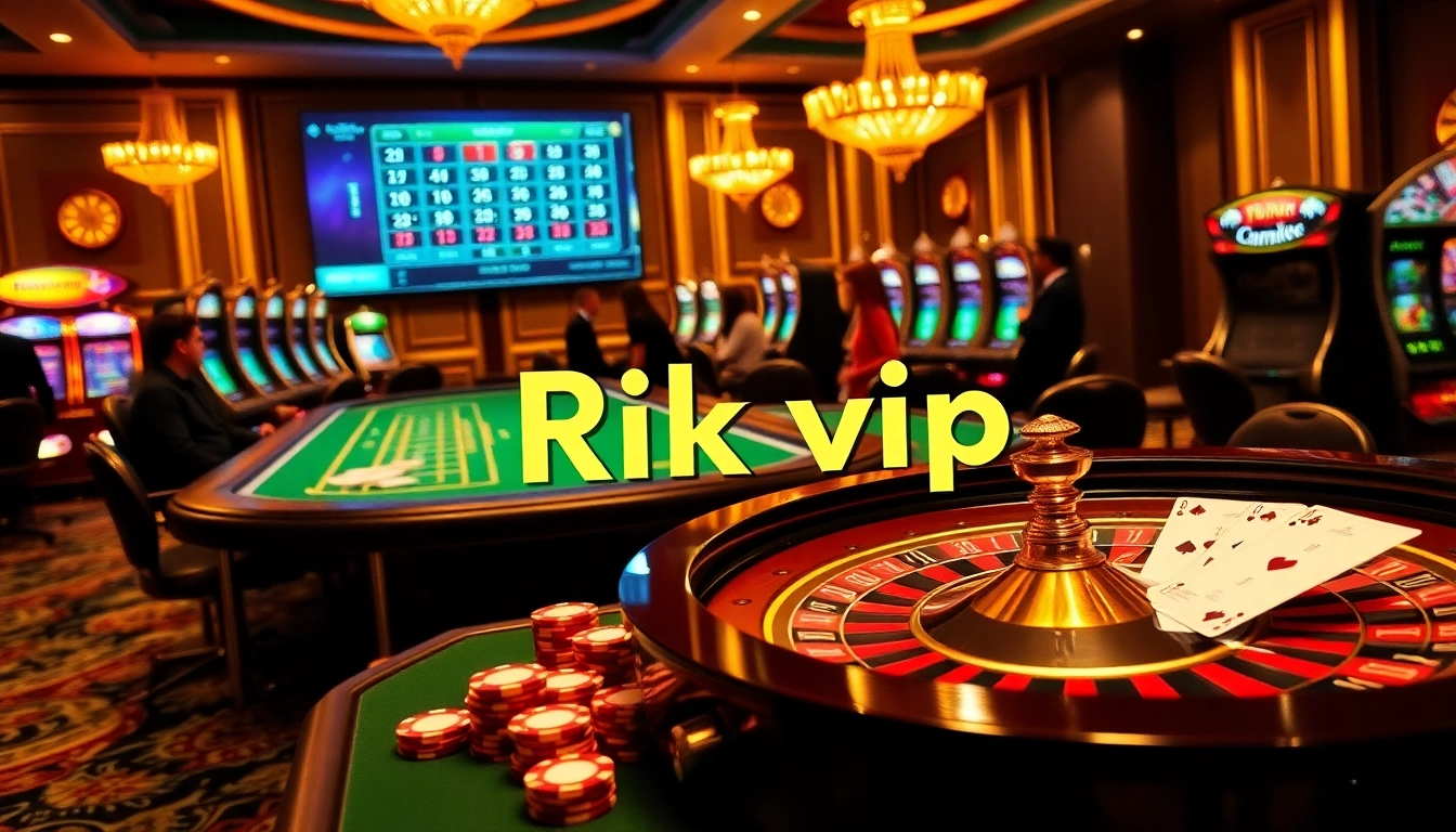 Experience high-stakes gambling at Rik vip with luxurious casino tables, vibrant slot machines, and lively games.