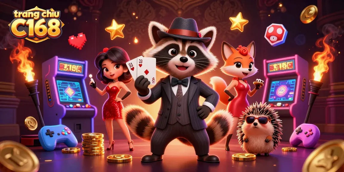 Experience the thrill at trang chủ C168 with a suave raccoon, glamorous fox, and dynamic gaming elements.