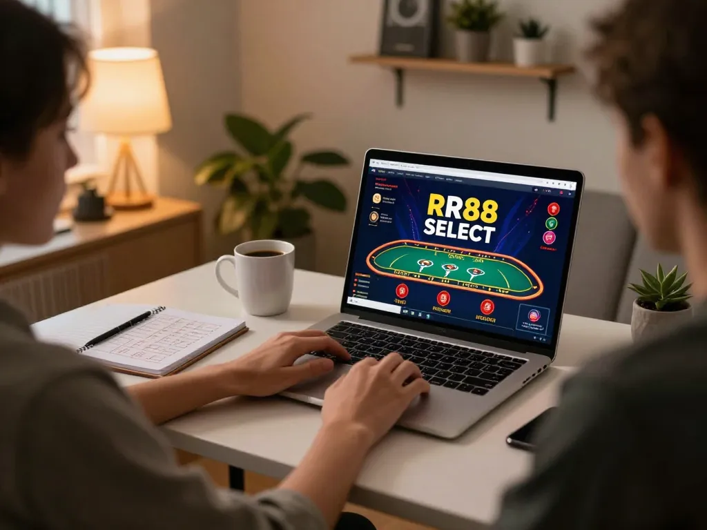 Playing casino games online at home with RR88 SELECT interface on display