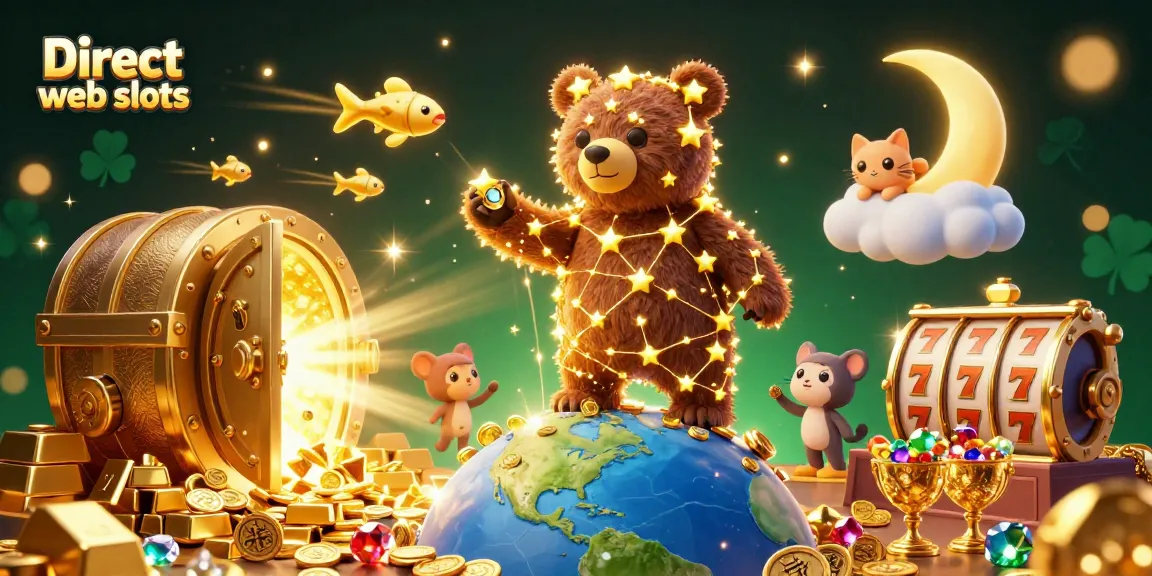Experience thrilling Direct web slots with golden treasure and delightful characters in this enchanting 3D scene.