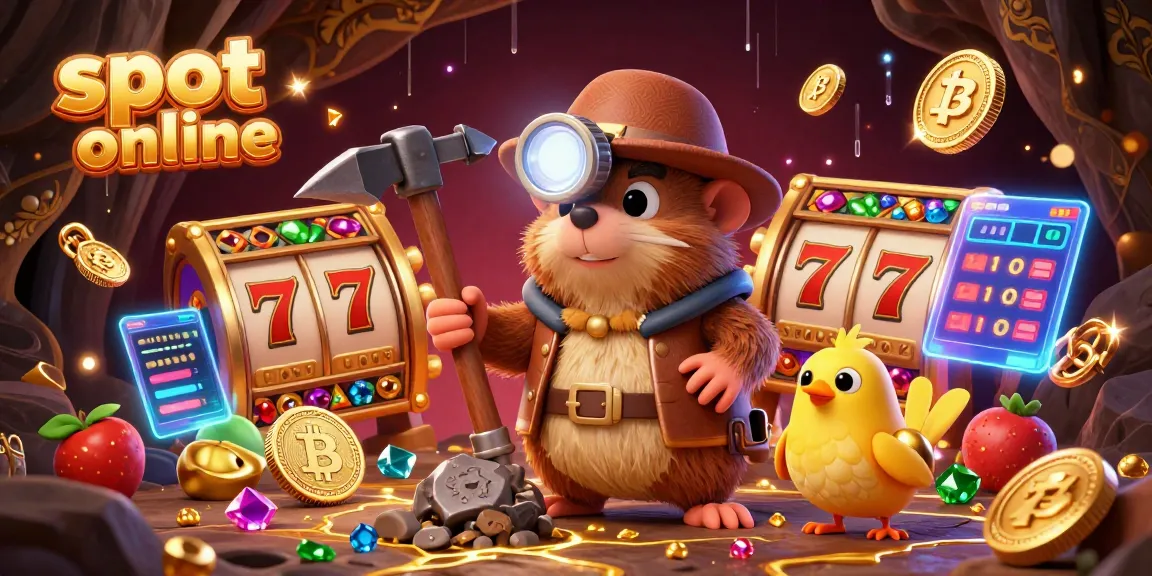 Bagikan pengalaman slot online dengan ilustrasi kartun 3D mencolok tentang penambang mencuri berbagai harta karun dari mesin slot.