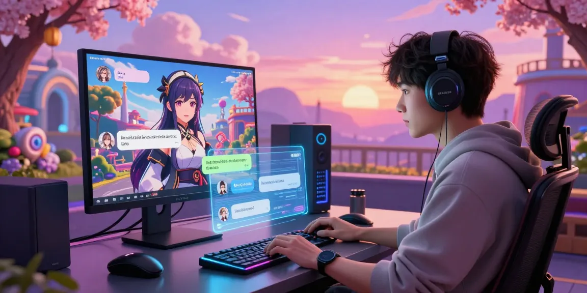 Dynamic interaction in ai hentai chat with vibrant avatars in a whimsical digital landscape.