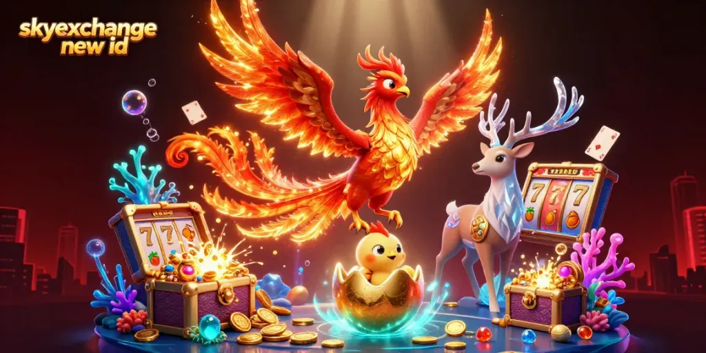 Engage with thrilling skyexchange new id betting action featuring a vibrant 3D Phoenix alongside casino elements.