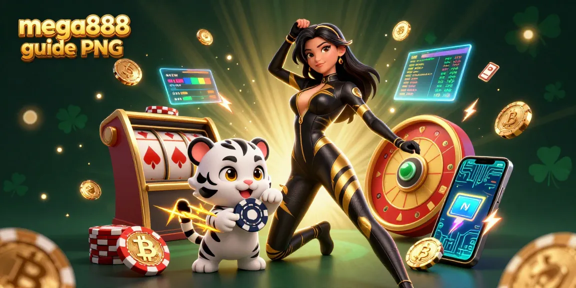 Experience thrilling gameplay with mega888 guide PNG featuring vibrant characters and casino elements.