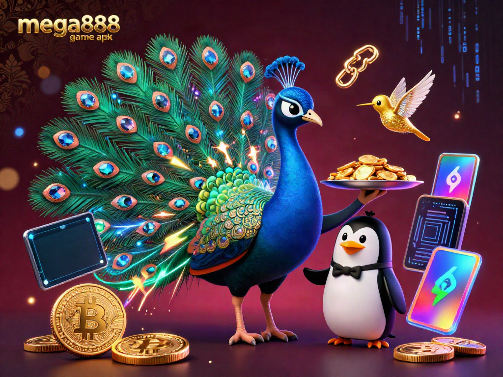 Experience the excitement of the mega888 game apk with vibrant 3D characters and casino elements.