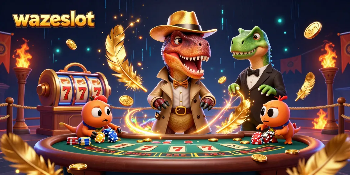 Play exciting games at wazeslot's slot machines, featuring a dinosaur card counter in action!